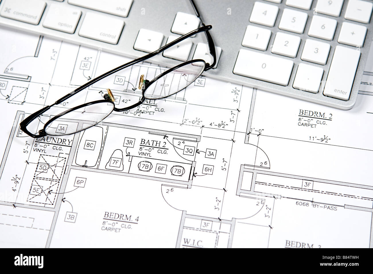 Modern architect s office with blueprint and computer keyboard Stock ...