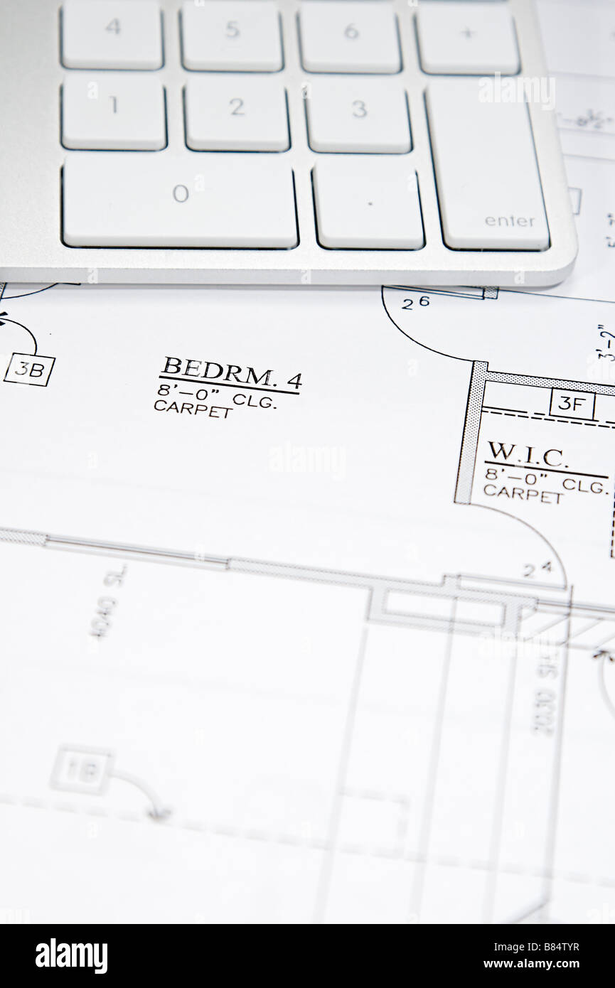 Modern architect s office with blueprint and computer keyboard Stock ...