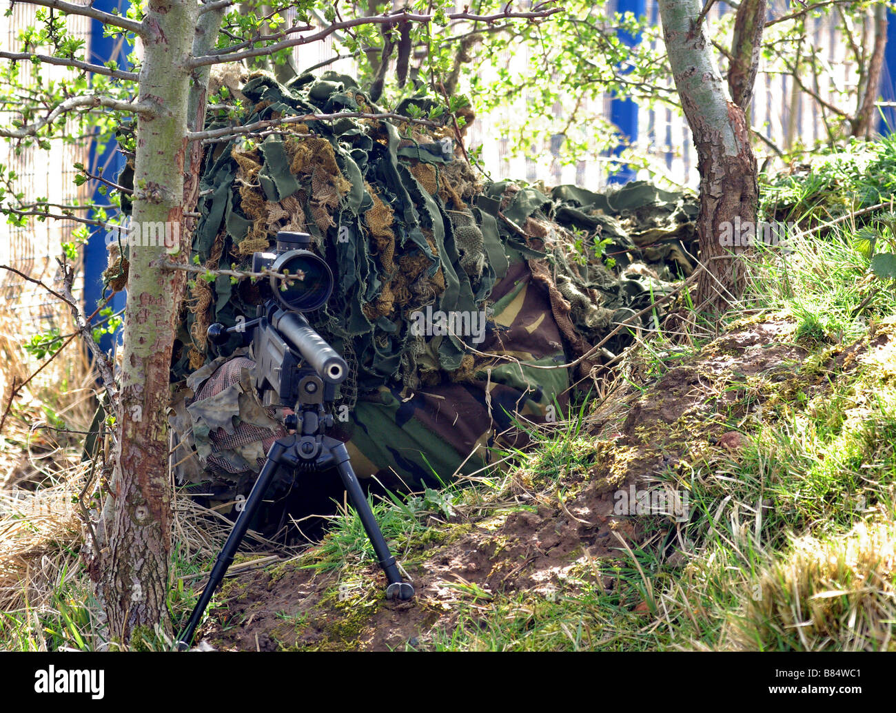 Sniper in Ghillie suit Stock Photo