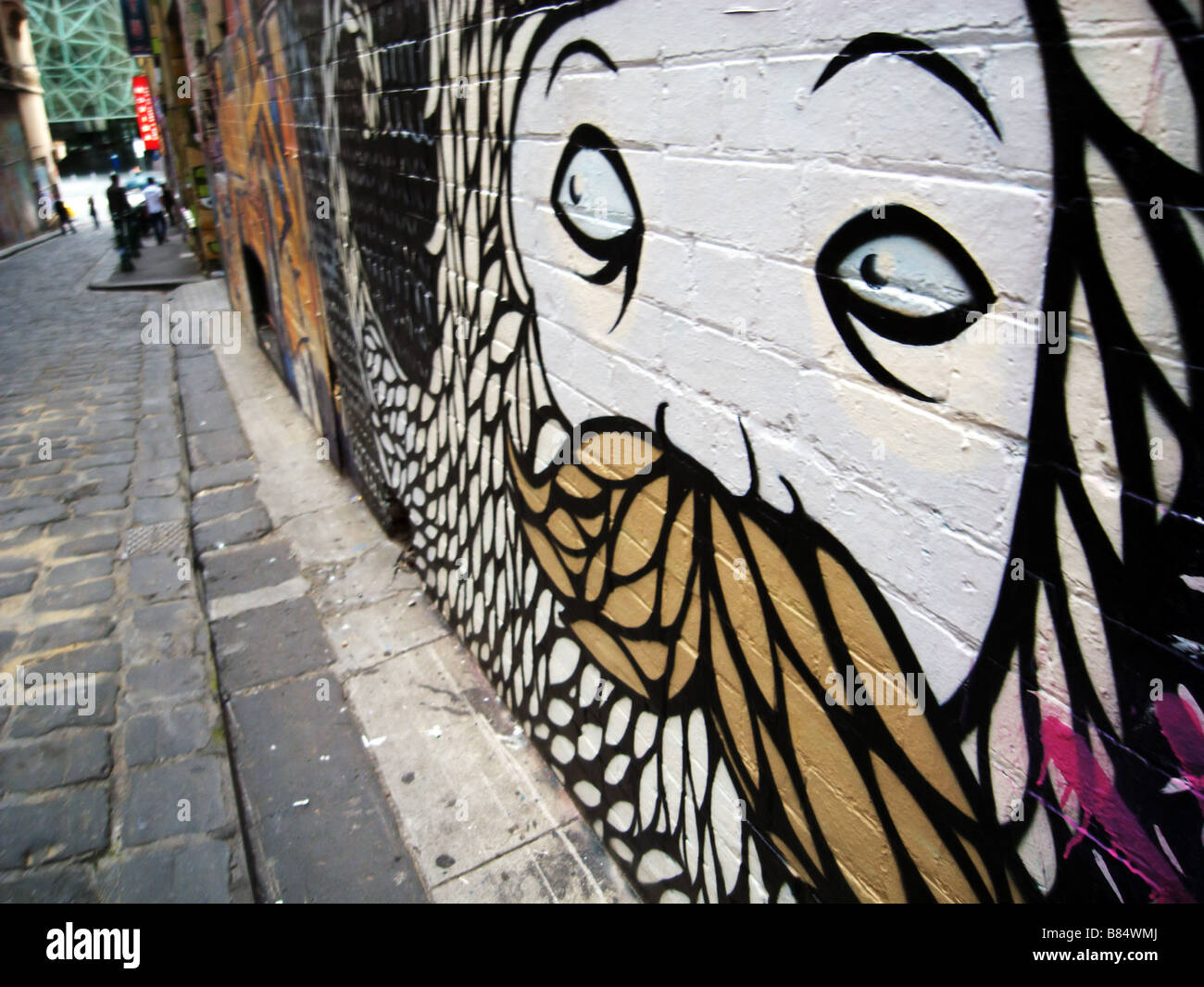 Graffiti painted walls of Hosier Lane, leading down to Federation Square, Melbourne, Victoria, Australia. No PR or MR Stock Photo