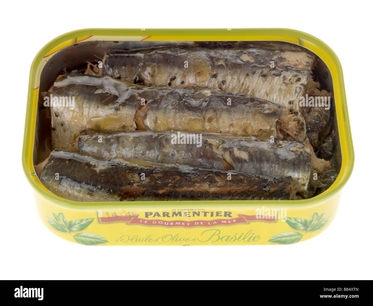 Tinned Or Canned Parmentier Processed Sardines Fish With Basil Herbs