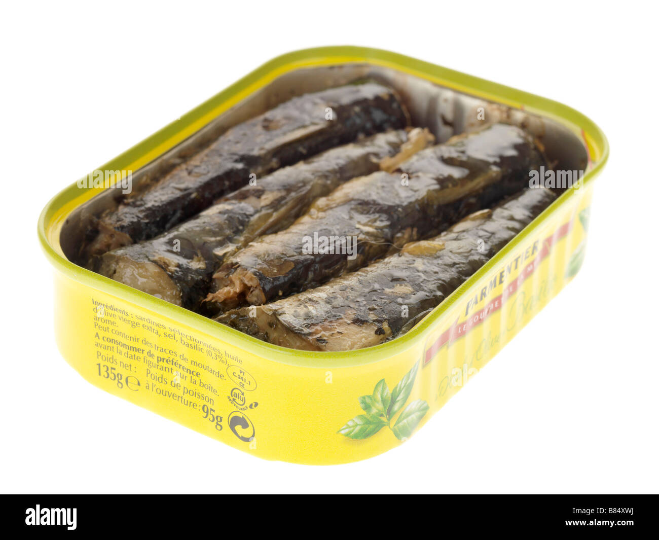 Tinned Or Canned Parmentier Processed Sardines Fish With Basil Herbs