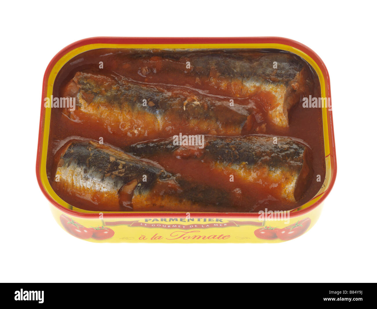 Tin Or Can Of Processed Parmentier Sardines in Tomato Sauce Against A