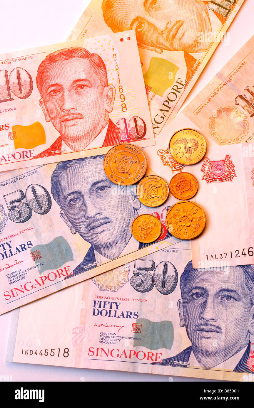 Singapore note and coins Stock Photo Alamy
