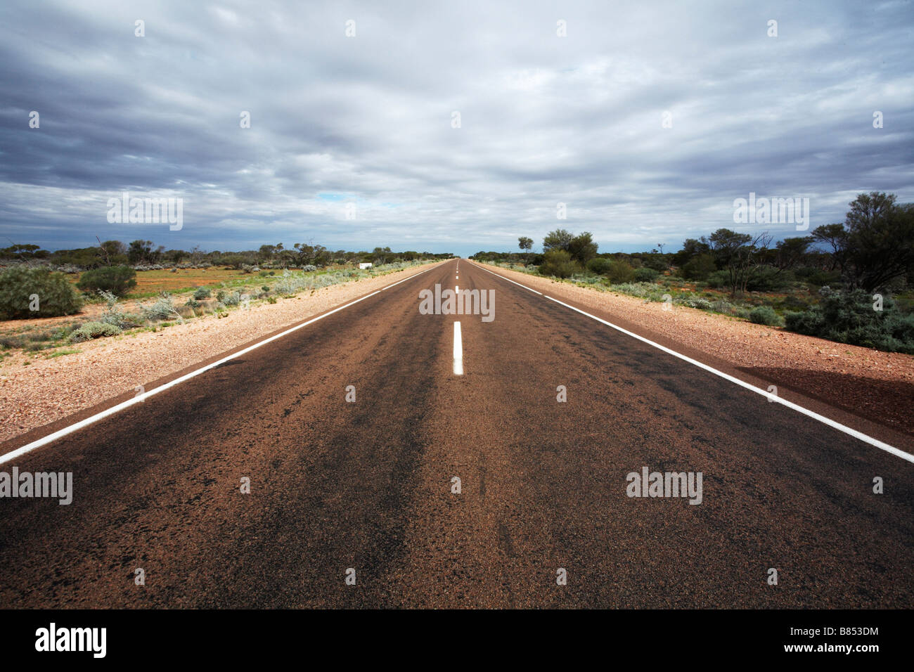 Stuart Highway in South Australia near Coober Pedy Stock Photo