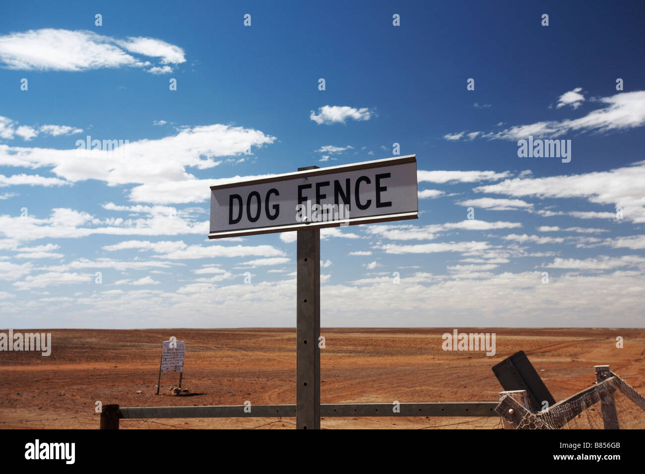 Sign Dog Fence Oodnadatta track South Australia near Coober Pedy Stock