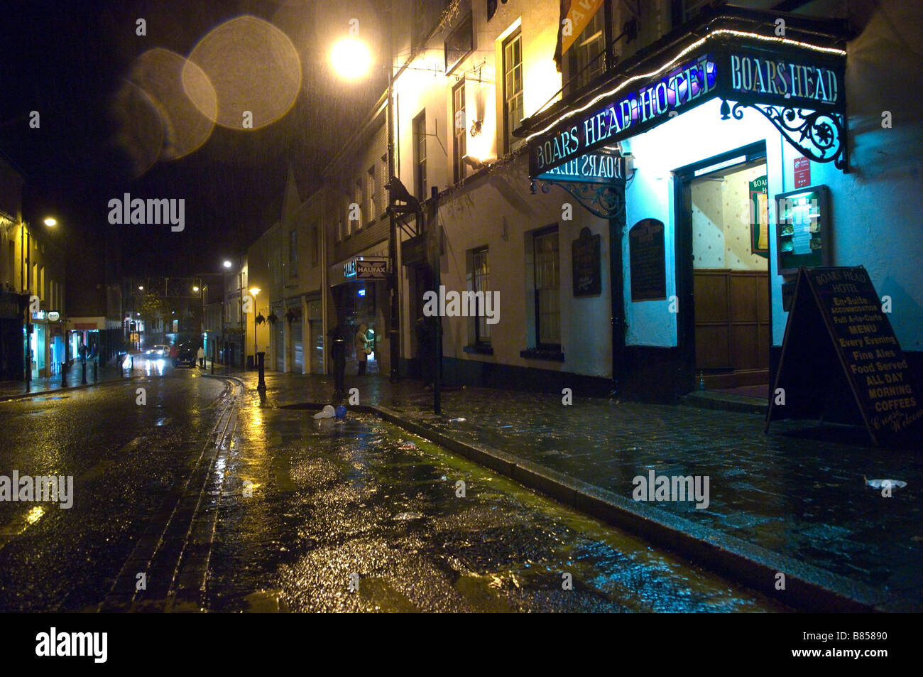 A wet windy stormy night at Carmarthen Carmarthenshire Wales United Kingdom Europe Stock Photo