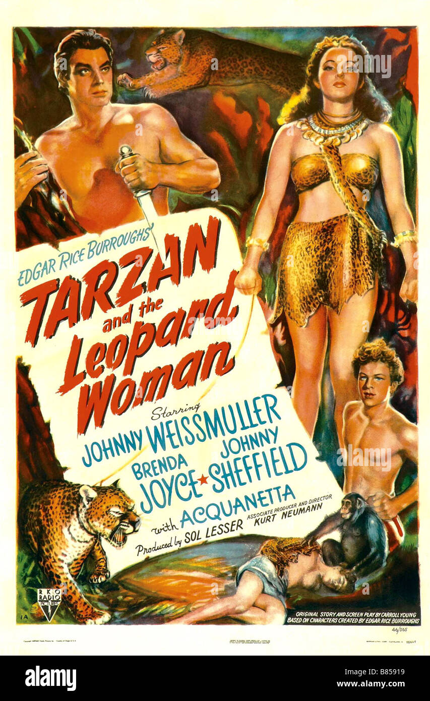Tarzan and the Leopard Woman Year: 1946 Director : Kurt Neumann Johnny Weissmuller, Acquanetta Movie poster Stock Photo