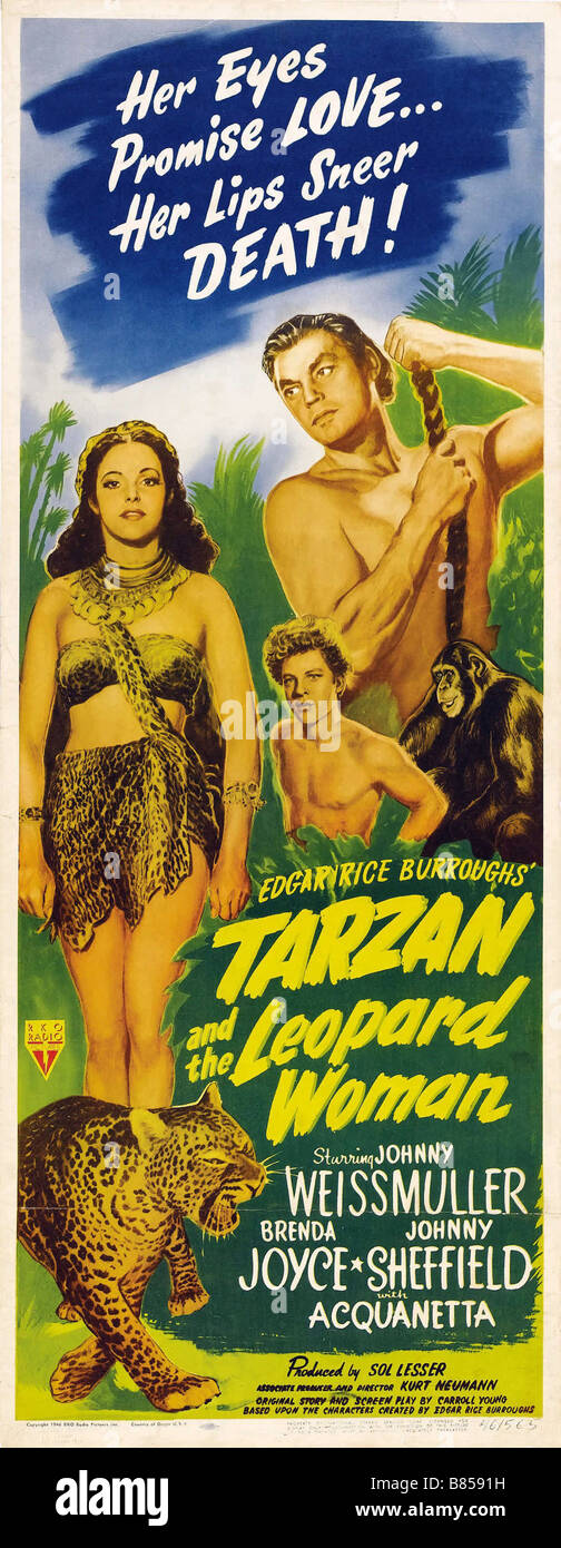 Tarzan and the Leopard Woman Year: 1946 Director : Kurt Neumann Johnny Weissmuller, Acquanetta Movie poster Stock Photo