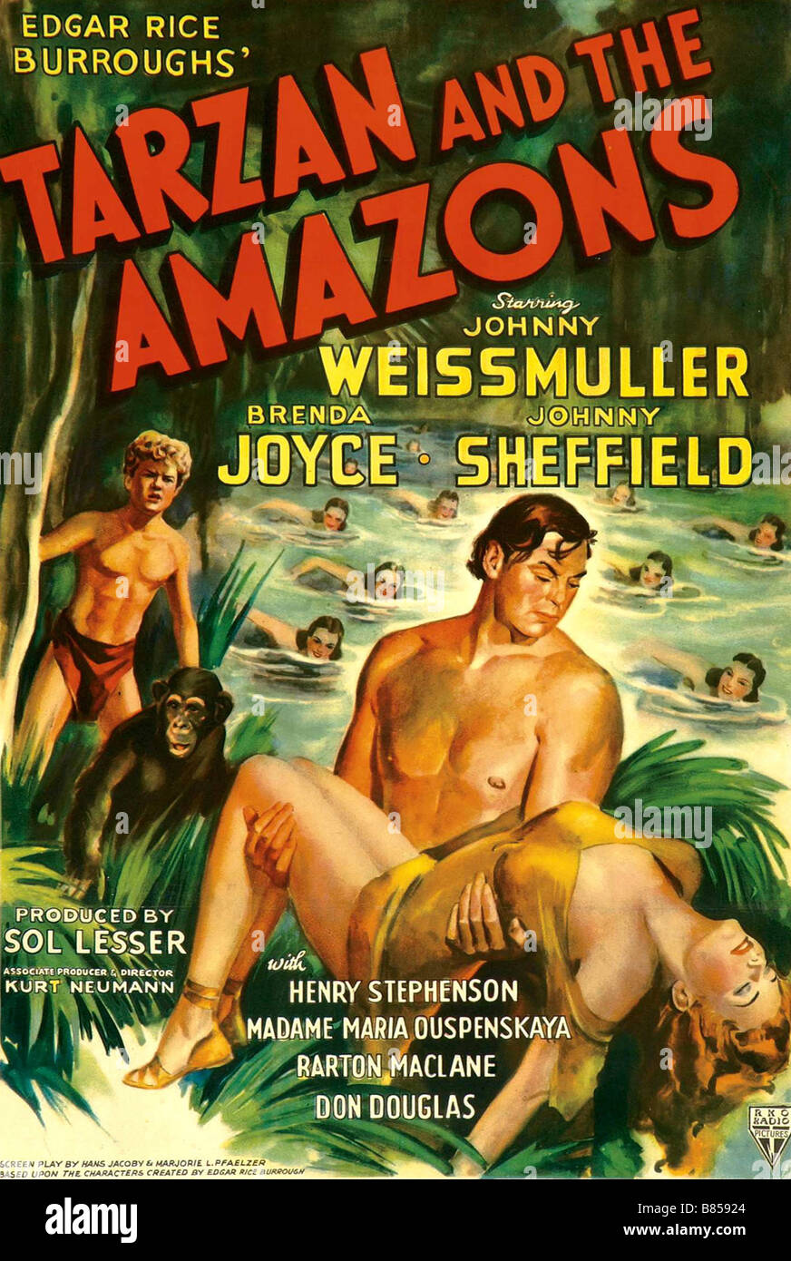 Tarzan and the Amazons  Year : 1945 USA Director : Kurt Neumann Johnny Weissmuller, Maria Ouspenskaya Movie poster (USA) Stock Photo