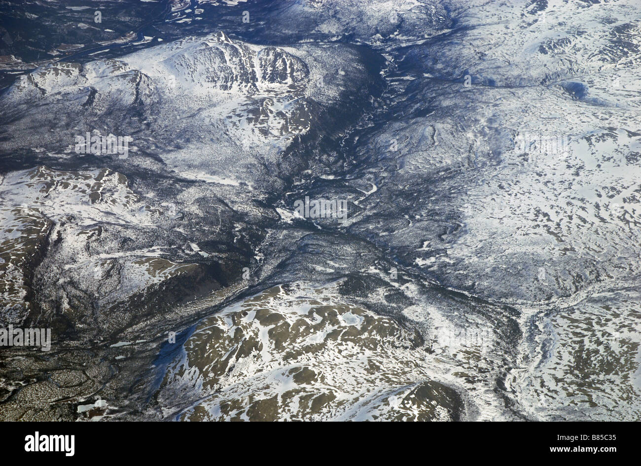 Norwegian mountain landscape seen from the air Stock Photo