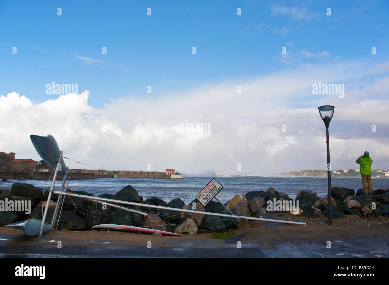 24 january 2009 KLaus storm damages in Socoa harbour Pays Basque France Stock Photo