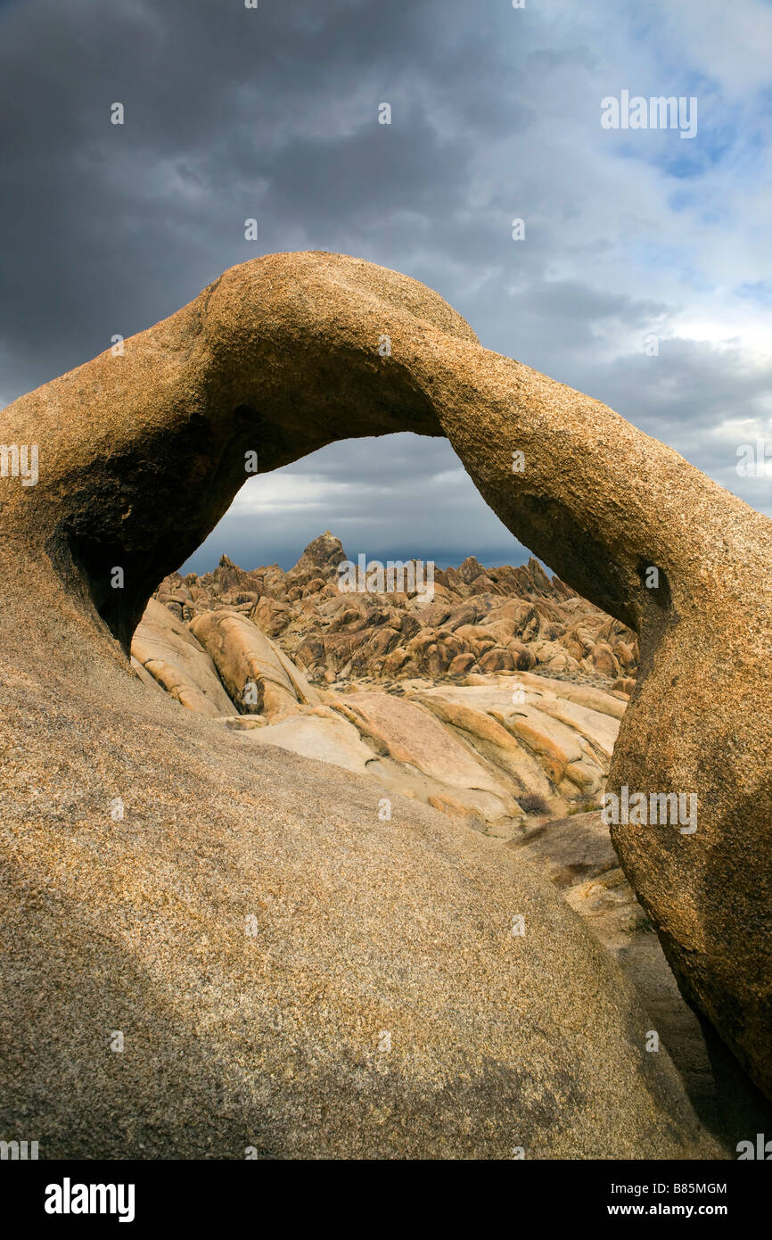 Arch looking through to rock formations Alabama Hills Recreation Lands Lone Pine California Stock Photo