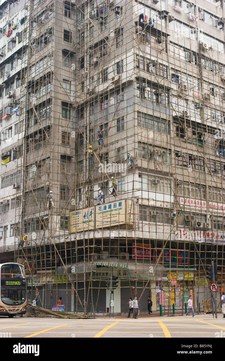 Bamboo scaffloding on a Hong Kong building Stock Photo