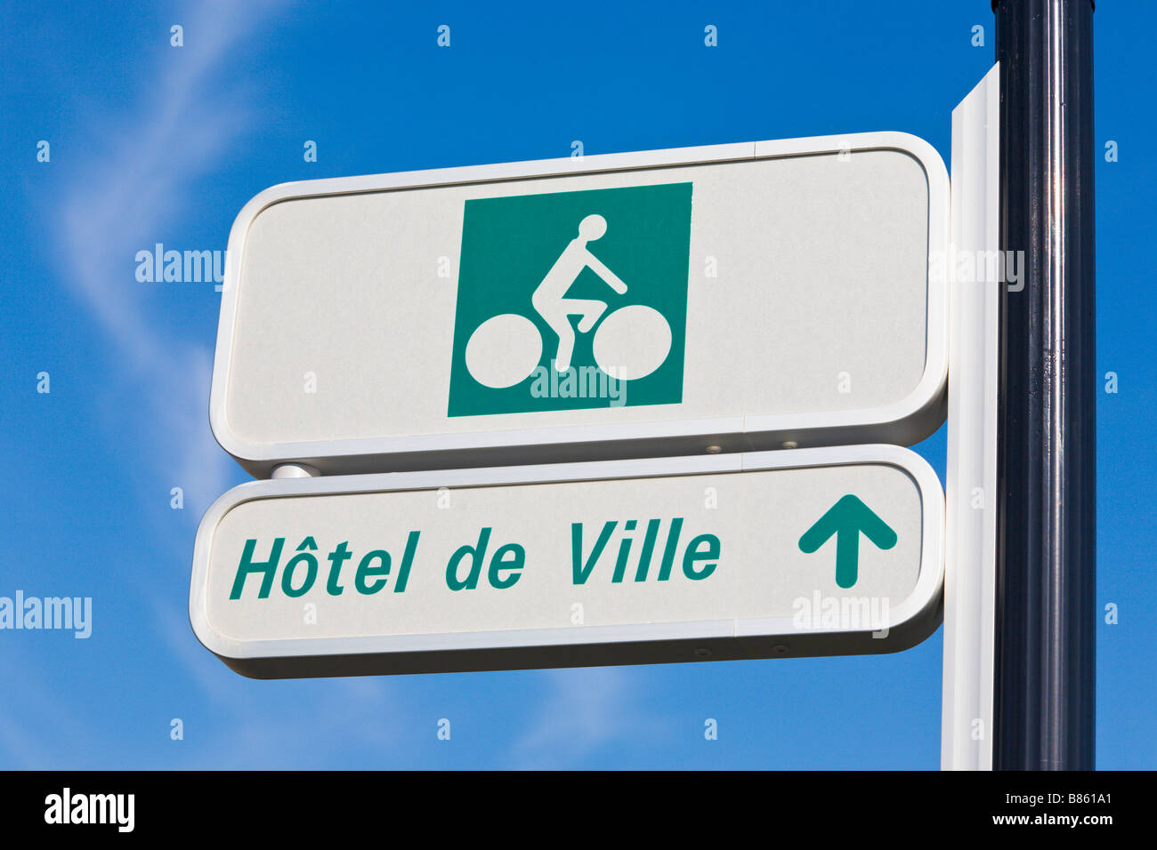 Roadsign for cyclists, France Stock Photo