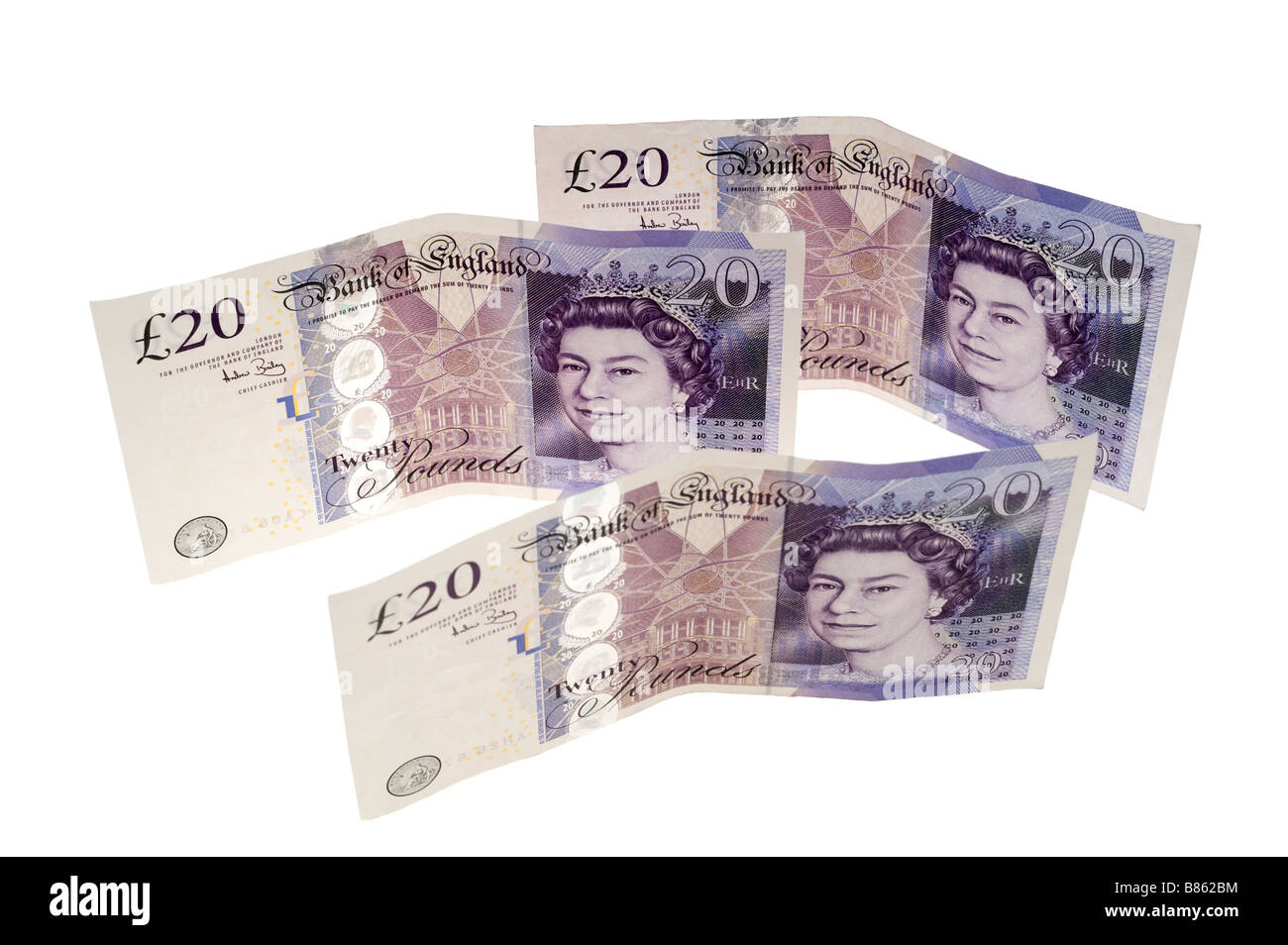 'Bank of England' three twenty pound notes.  Editorial use only Stock Photo