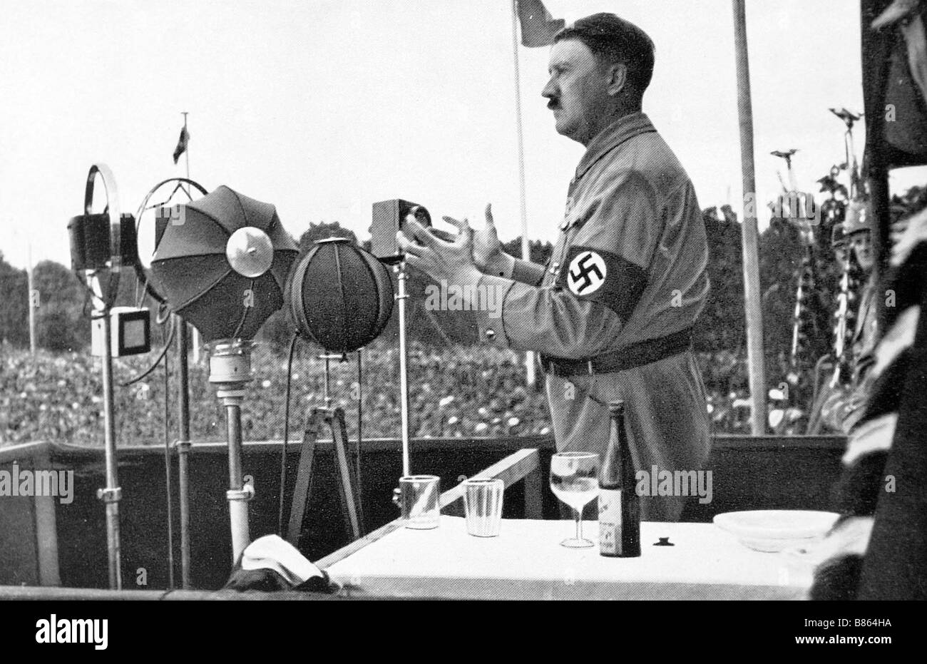 Hitler Hitler delivering a speech during the Party Congress of the NSDAP in Nuremberg (1935) Stock Photo