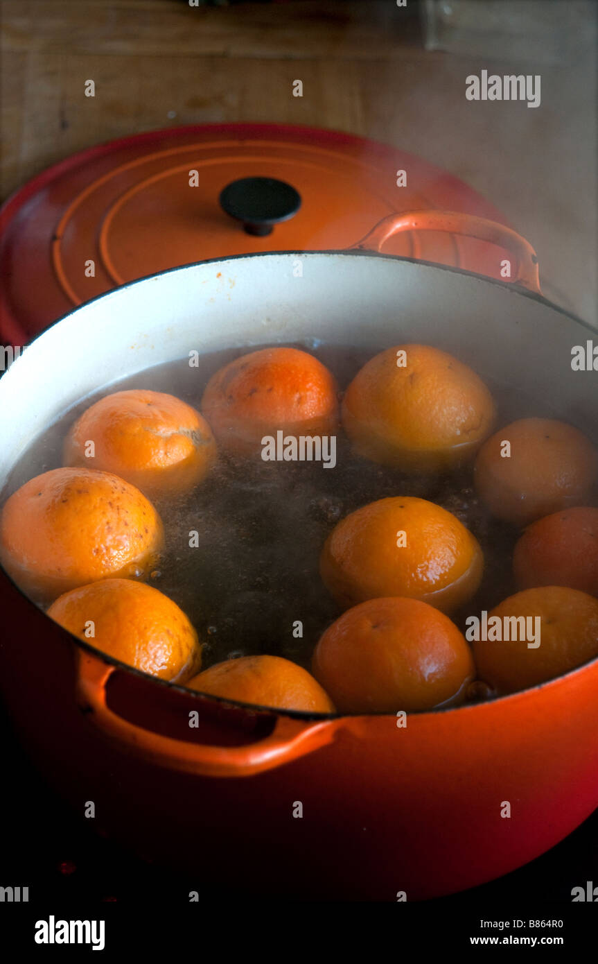 Seville Oranges boiling for marmalade Stock Photo