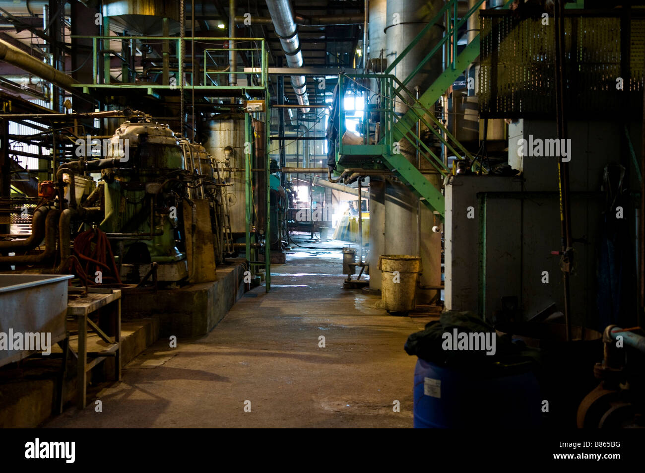 The interior of the fish meal processing plant in Burgeo, Newfoundland