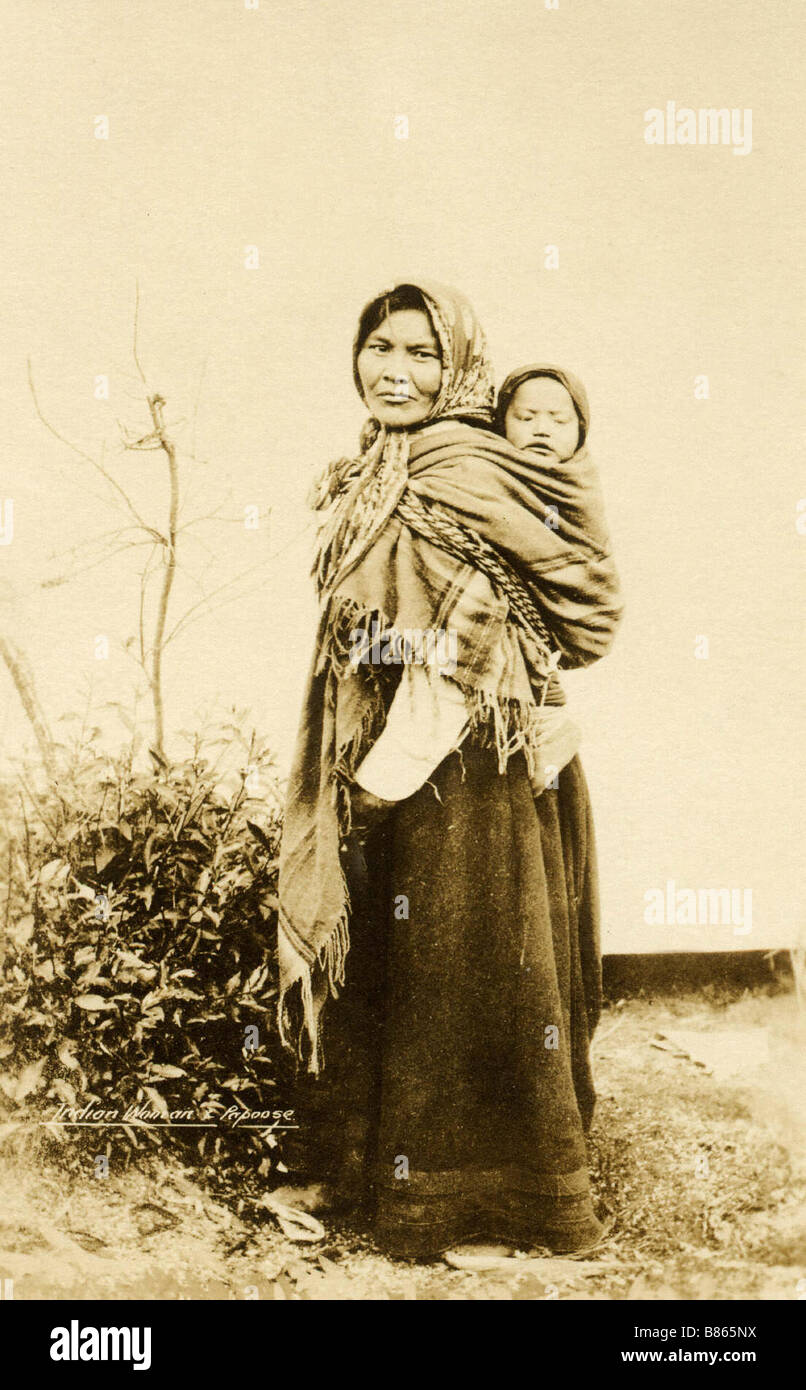 Postcard representing an Indian woman and her child Stock Photo - Alamy