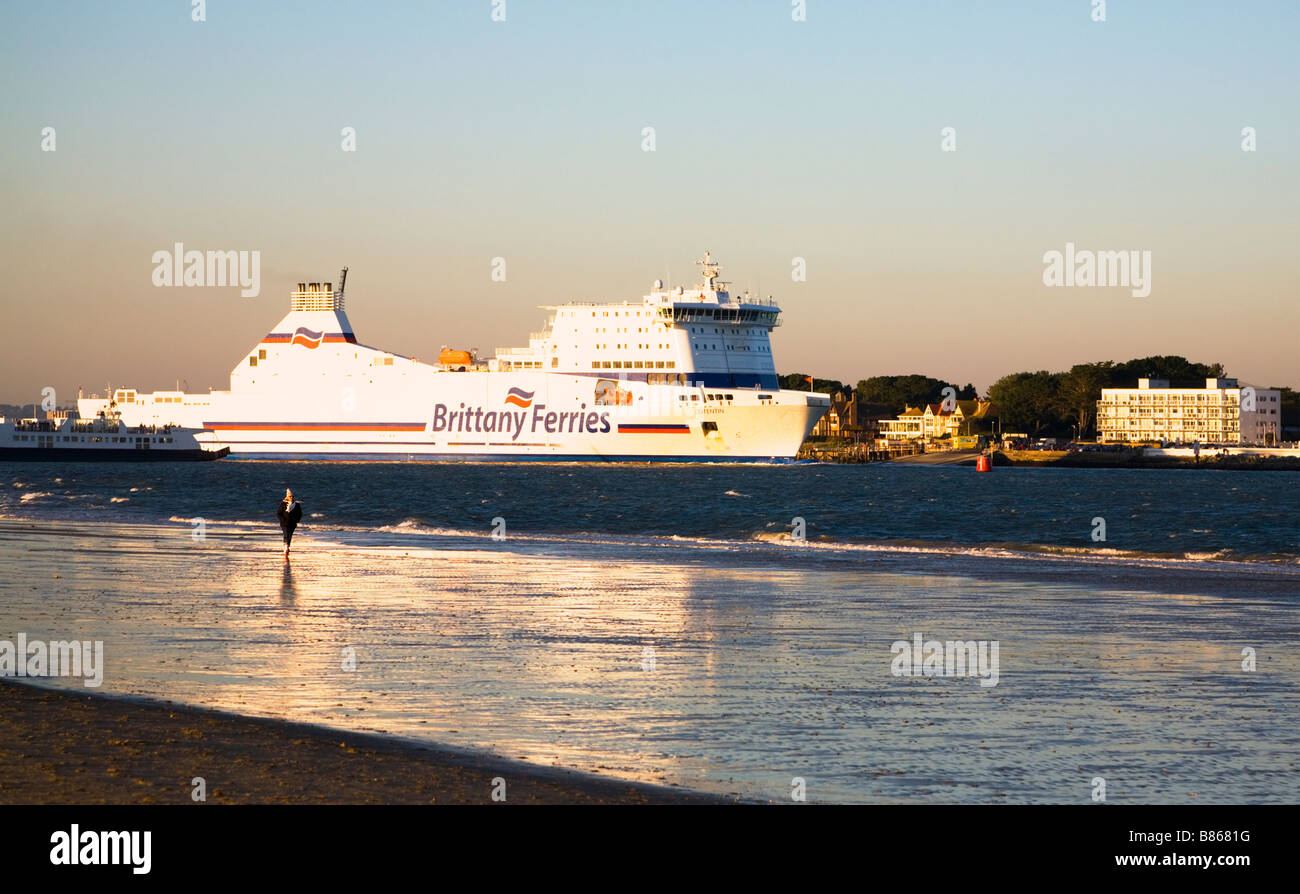 The Brittany Ferries cargo ship Cotentin leaving Poole harbour, Dorset