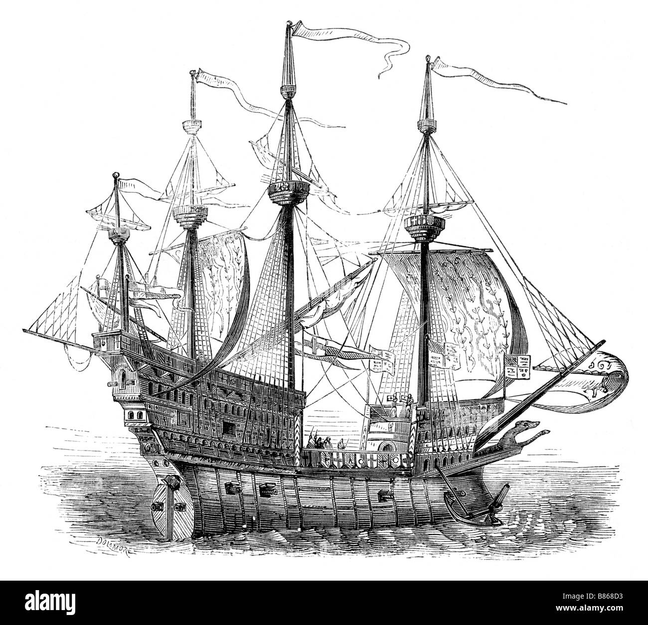 Illustration of a Medieval Galleon at the time of King Henry VIII England Stock Photo