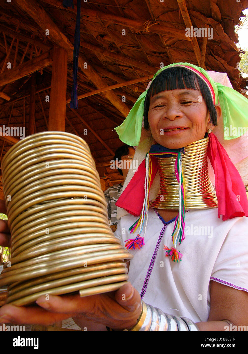 Pwakin-nyaw Kariang longneck Karen Hill tribe lady in Thailand, Laos and Burma/Myanmar Stock Photo