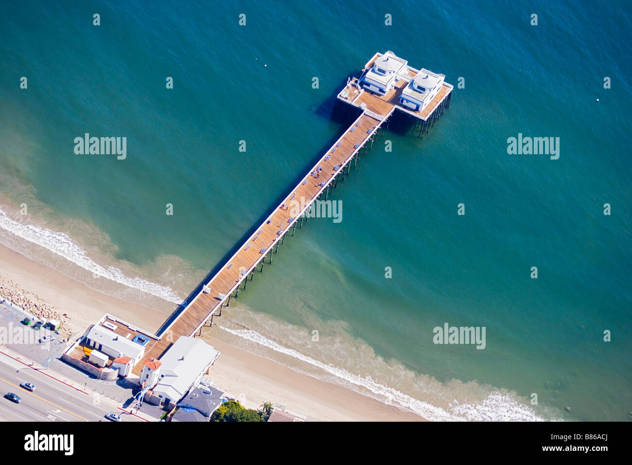 Malibu beach pier aerial view California Stock Photo Alamy