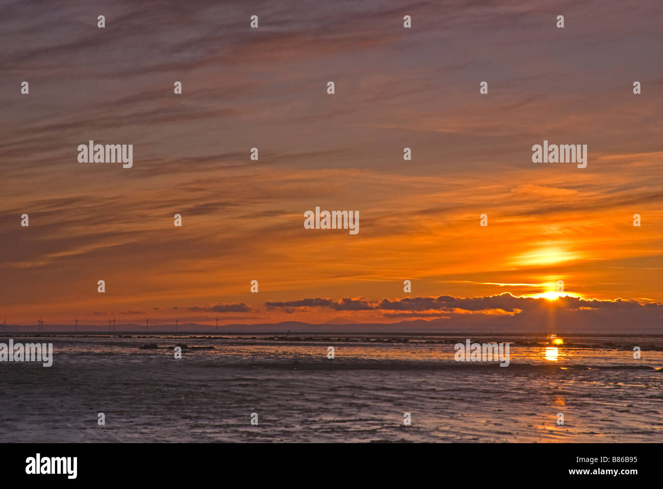 Sunset over Morecambe Bay Stock Photo Alamy