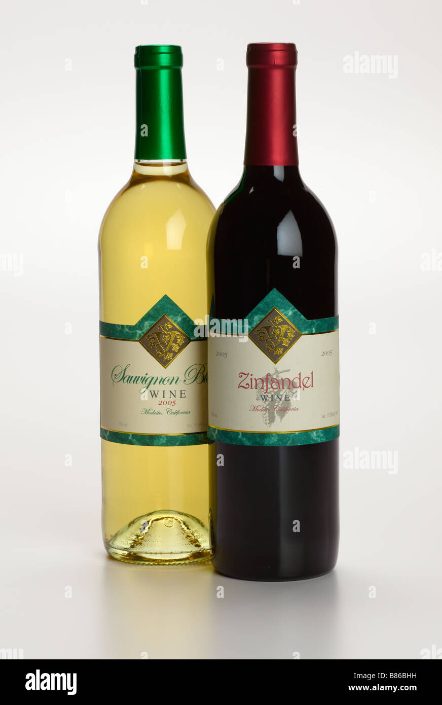 red and white wine bottles Stock Photo
