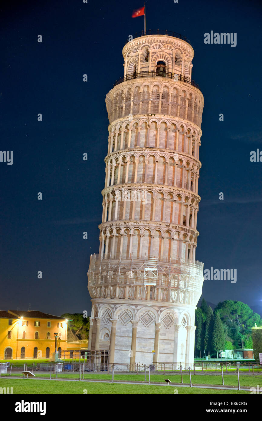 Pisa Piazza dei miracoli The Leaning Tower at night Tuscany Italy Stock Photo