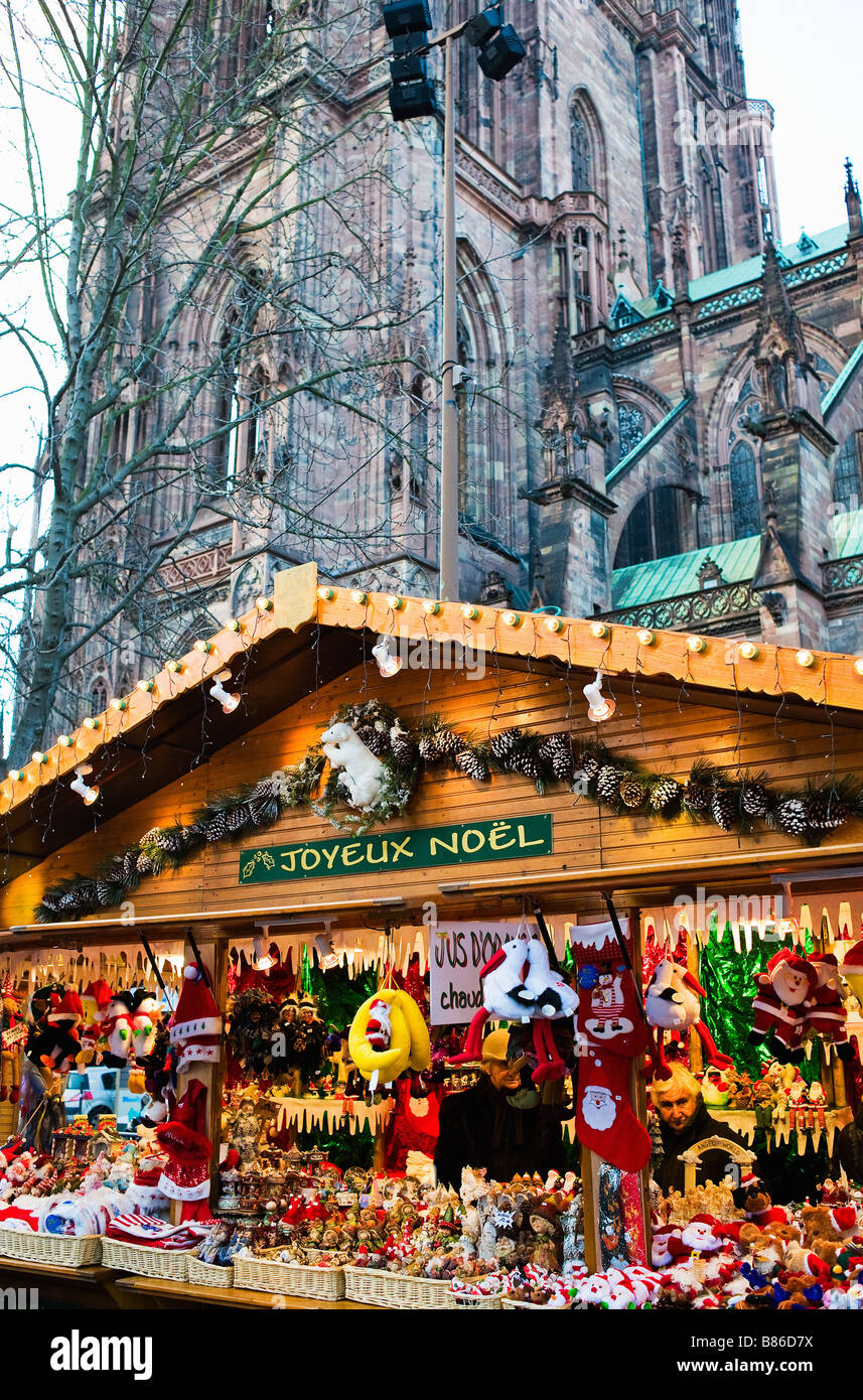 Christmas Market Stall By Cathedral Strasbourg Alsace France Stock Photo Alamy