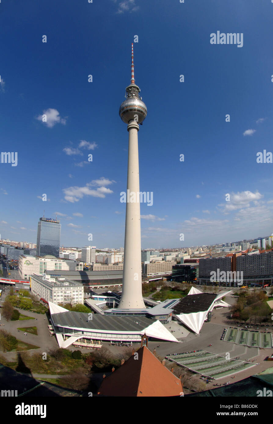 television tower alexander platz berlin germany view from st. marien church Stock Photo