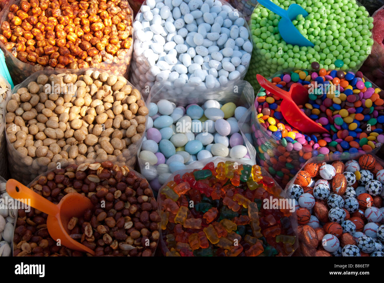 a colorful & tempting sundappled array of Mexican candy & nuts on a