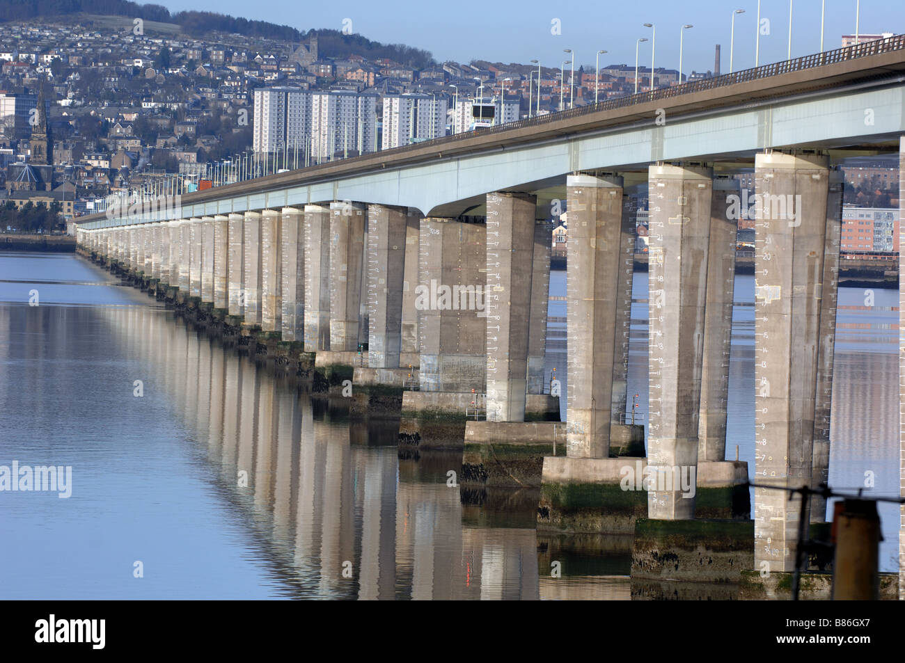 The Tay Bridge across the Tay river into Dundee City in Scotland Stock