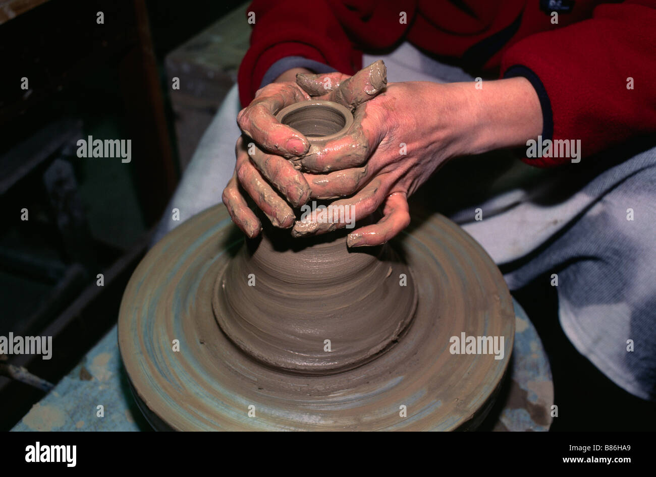 Japan, Tochigi prefecture, Mashiko, pottery, potter's wheel close up Stock Photo