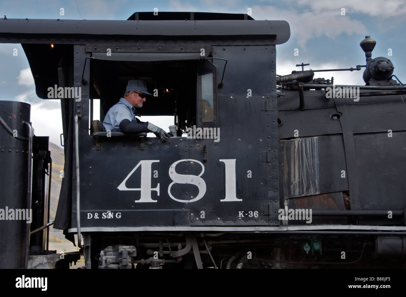 Driver Durango Silverton narrow gauge 481 series steam locomotive Silverton Colorado USA Stock Photo