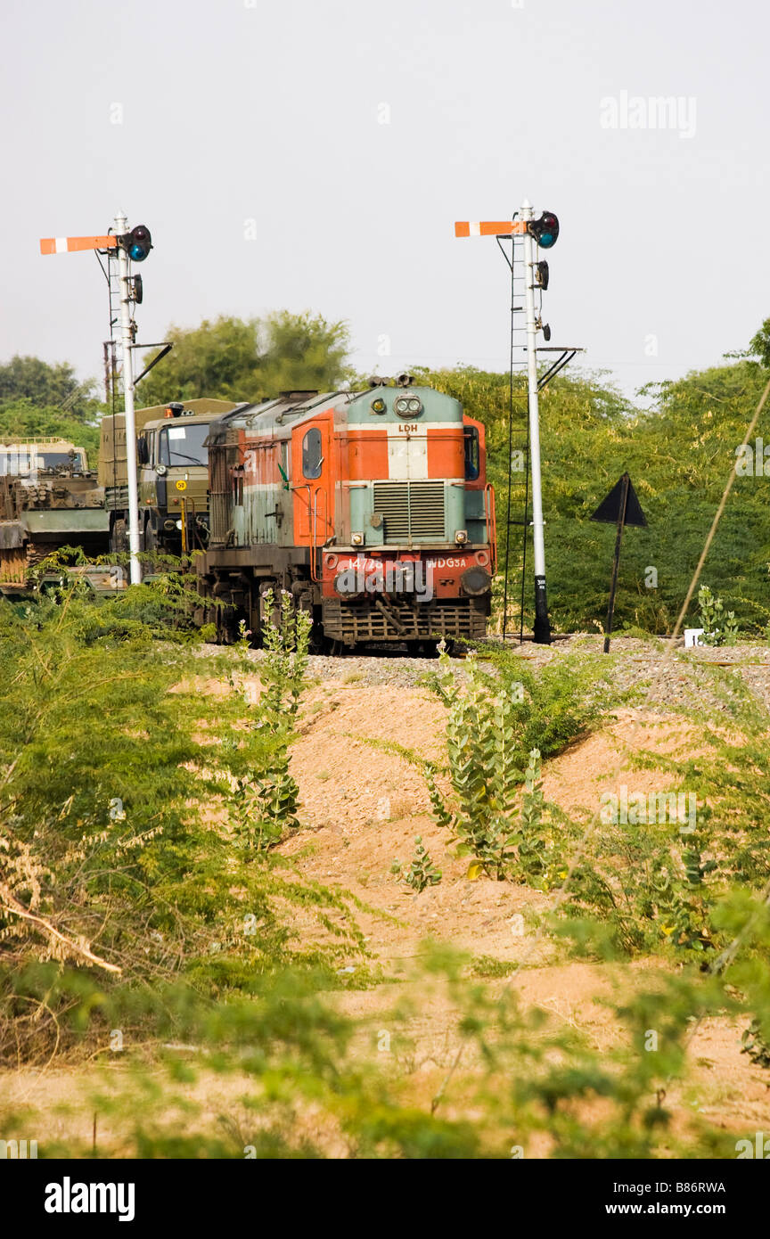 Train on railway Rajasthan India Stock Photo