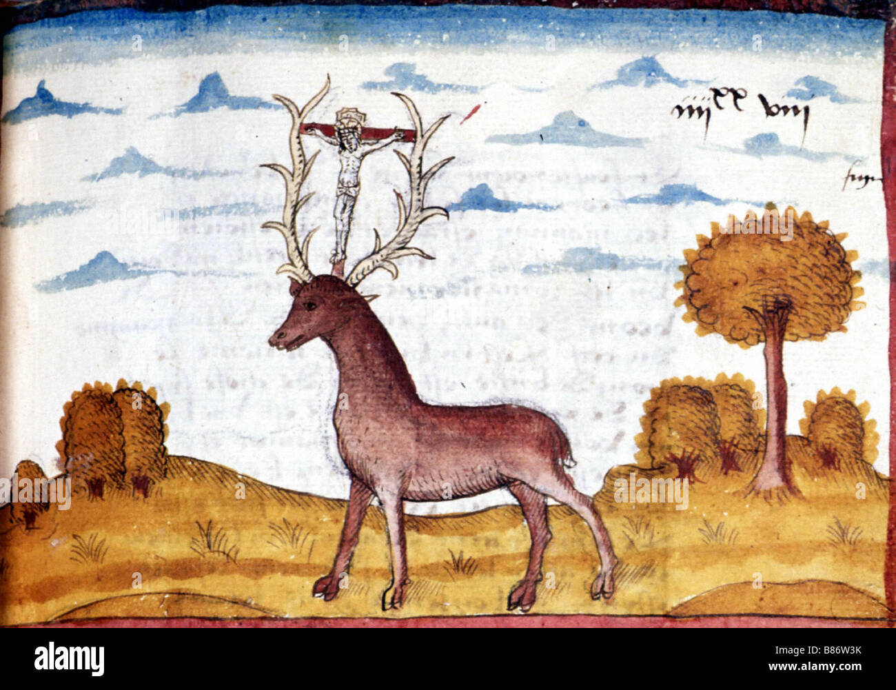 Manuscript, Hunting scene: stag Stock Photo