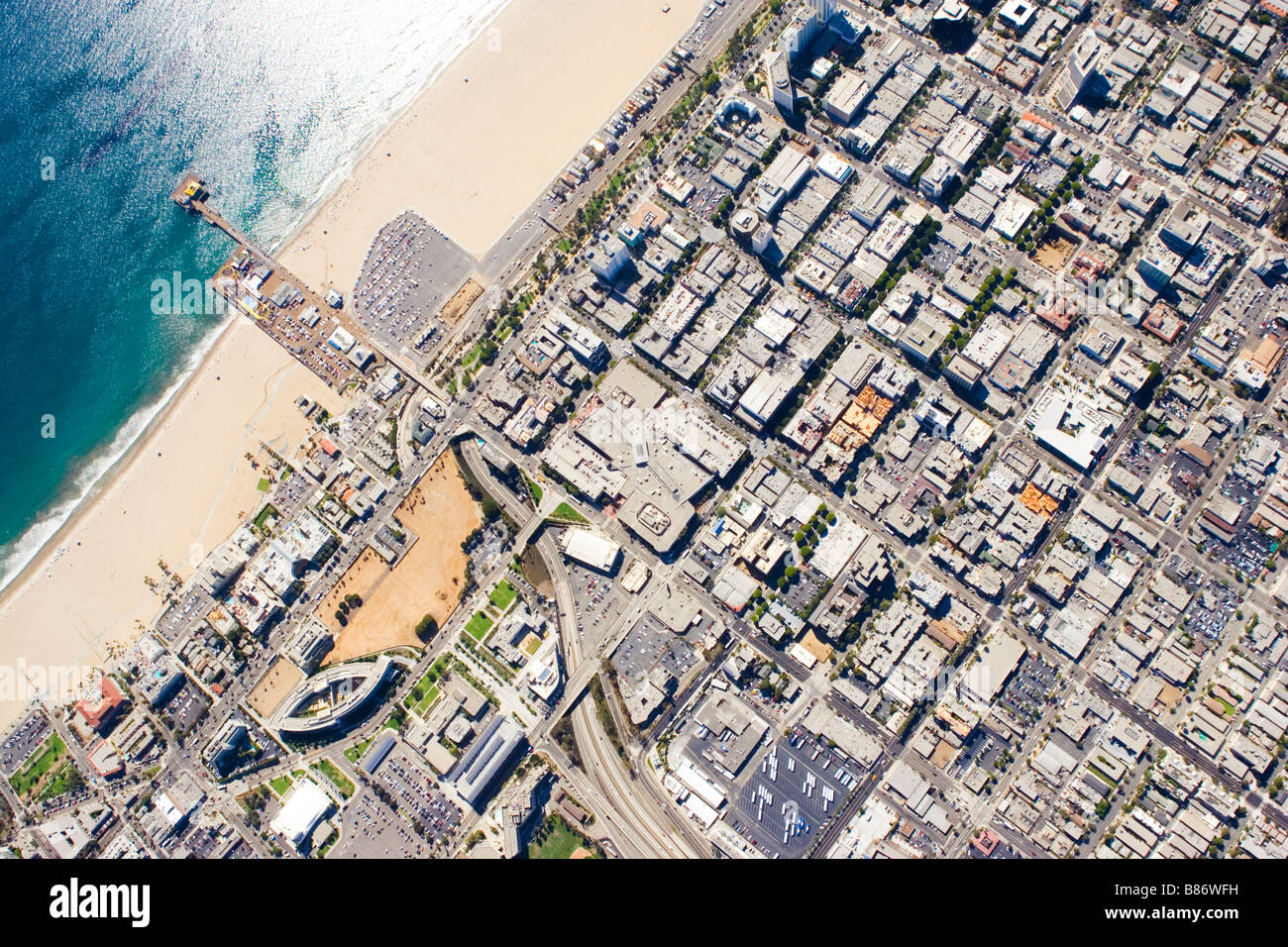 Santa Monica beach pier vertical aerial view Stock Photo - Alamy
