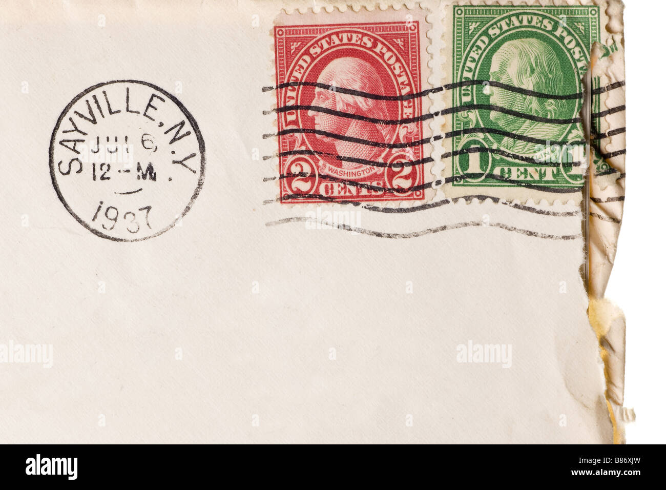 Vintage yellowed envelope with postmark stamp Stock Photo