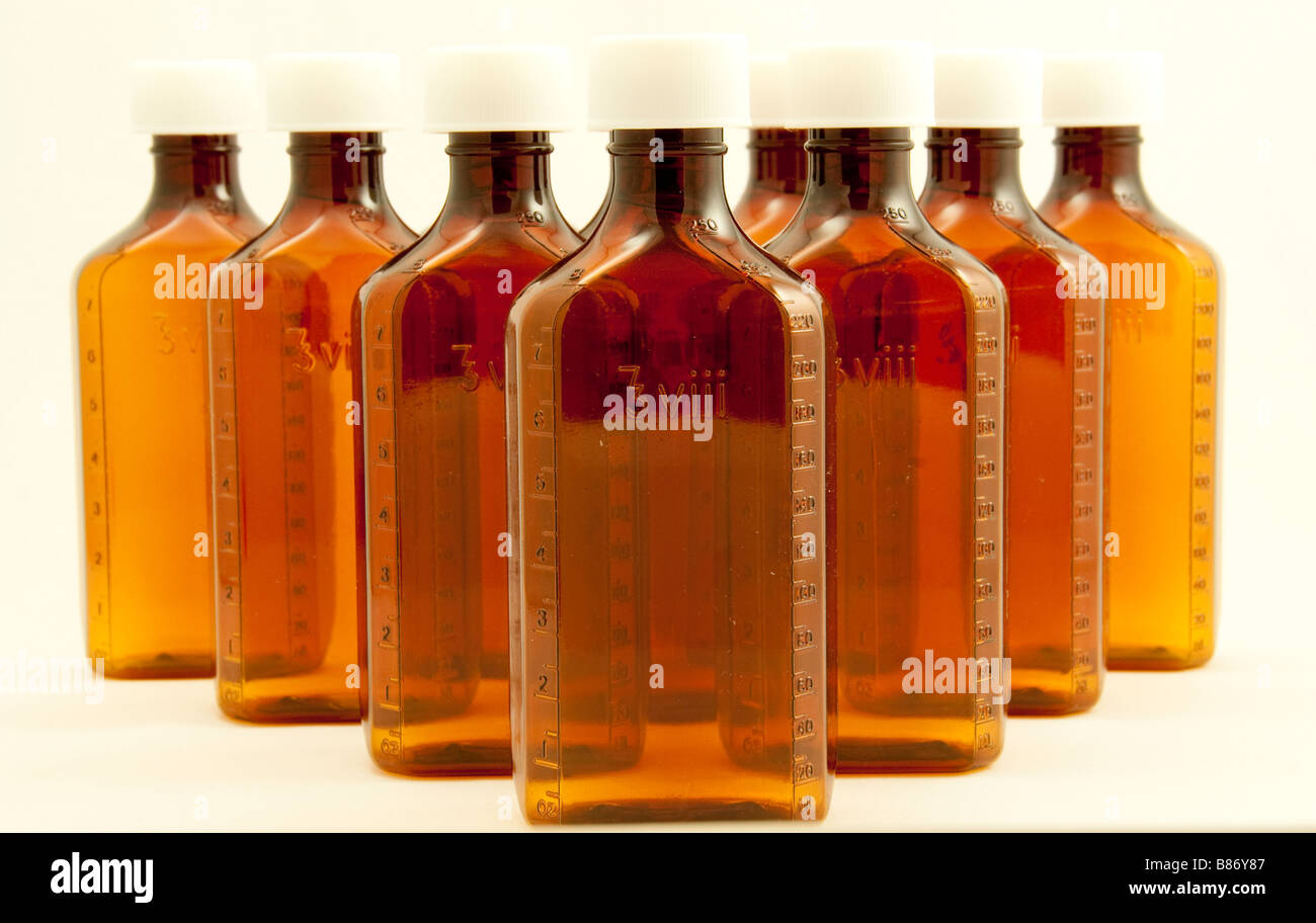 Ten Brown Medicine Bottles Stock Photo Alamy
