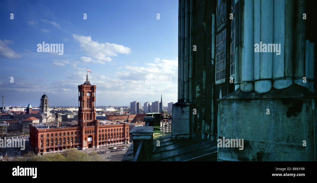 Red Town Hall Berlin Germany Capital view from top of the St. Marien church Stock Photo