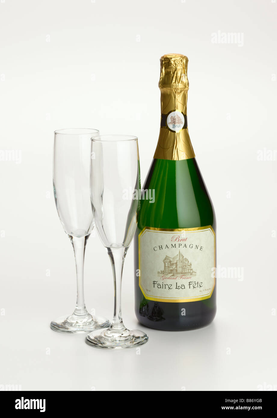 Champagne bottle with glasses Stock Photo