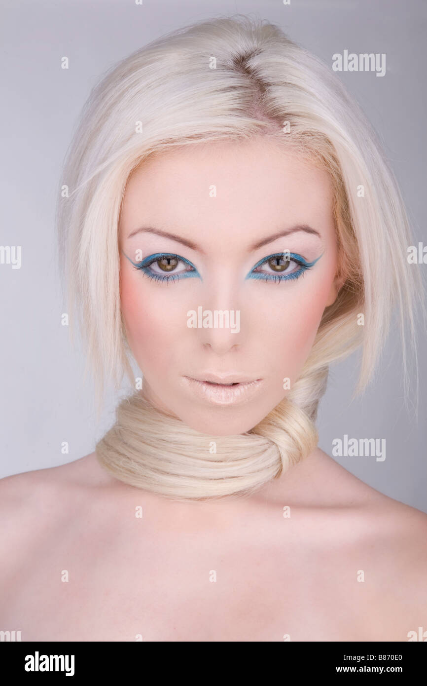 Young Girl With Great Skin And Make Up With Ash Blonde Hair Stock