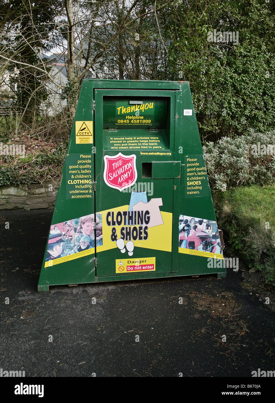 a 'salvation army' used clothing collection bin,in cornwall,uk Stock Photo