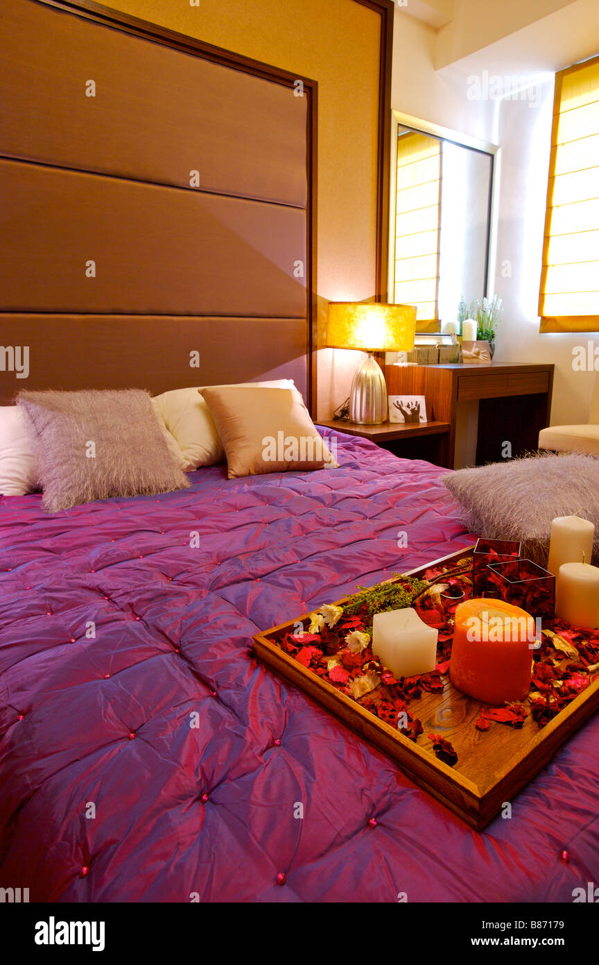 A Tray Of Flowers And Candles On Bed Stock Photo 22282269