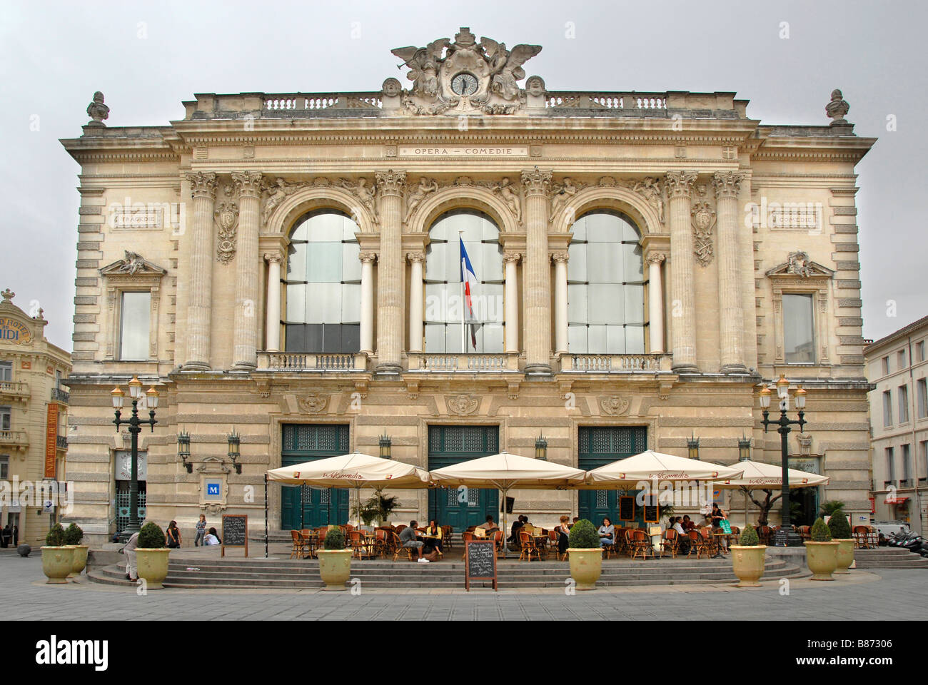 Front of Opera Comedie, cafe, Place de la Comedie, Montpellier, France, Europe Stock Photo