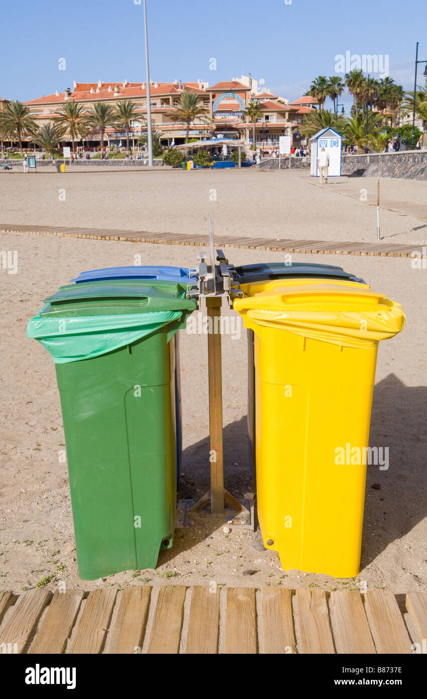 Recycling and rubbish bins located on Las Vistas Beach, Los Cristianos, Tenerife Stock Photo Alamy