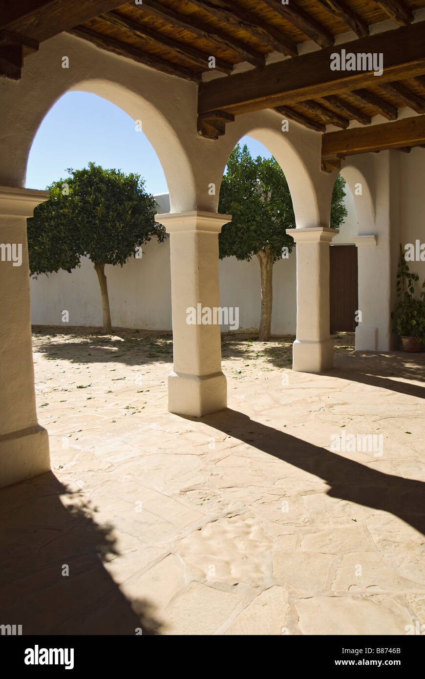 Courtyard of the Church of Sant Miquel de Balansat, Ibiza, Spain Stock Photo